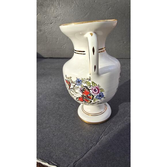 Vintage Manousakis Keramik Greek Twin Handle Vase Butterfly Floral Gold Trim - Picture 6 of 9